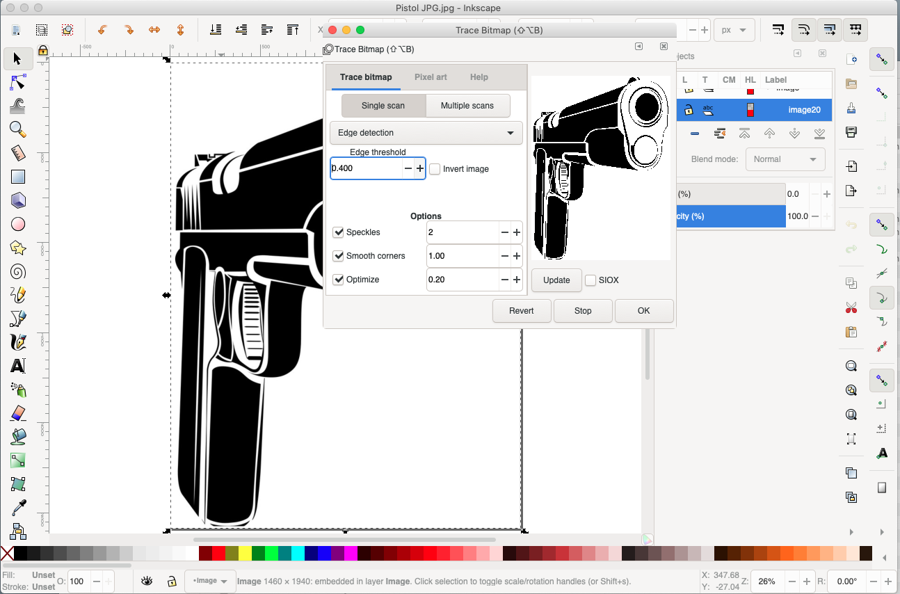 inkscape trace bitmap reset